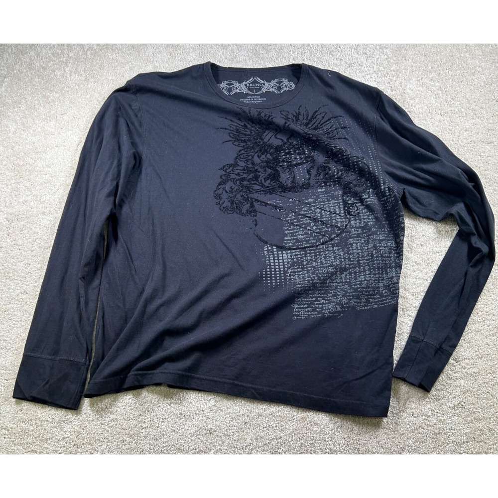 Bruno Mens L Flocked Velvet Graphic Tshirt‎ Long Sleeve Goth Grunge